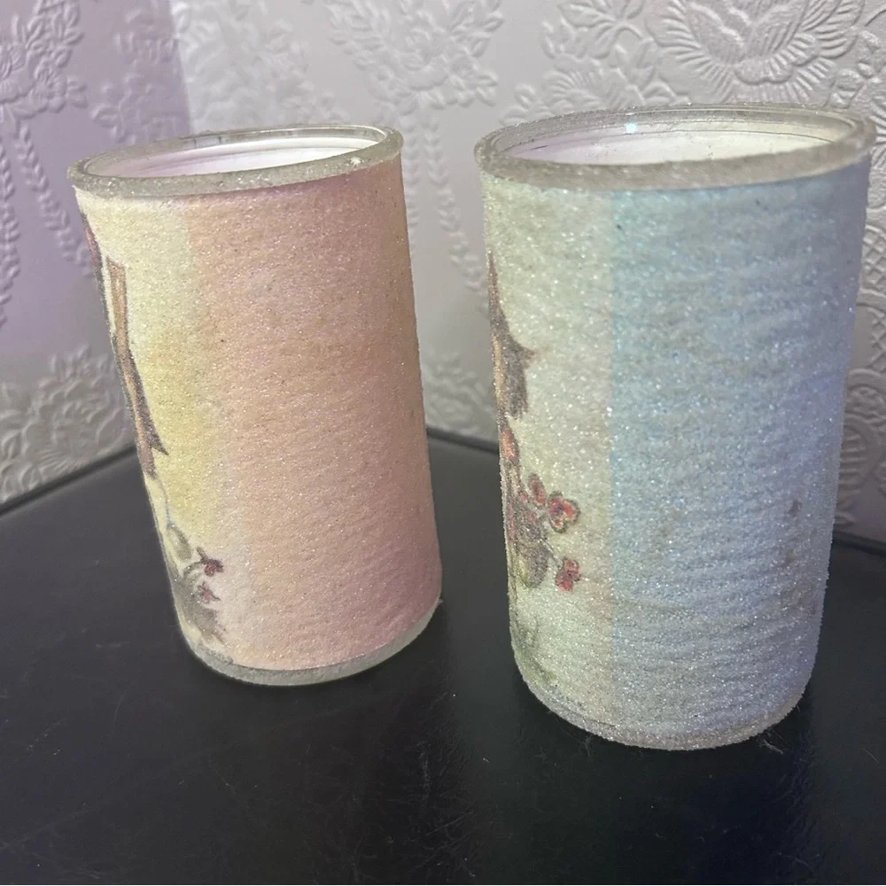 Vintage Danish Hummel Inspired Sugared Glass Candle holder pair